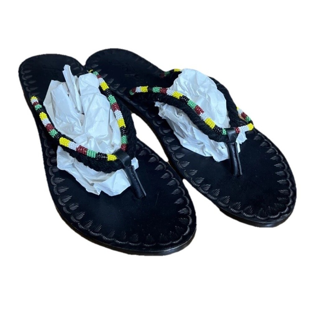 Free People Menorca Thong Beaded Flip Flops Sandals 38(7.5) Boho Beach Hippie